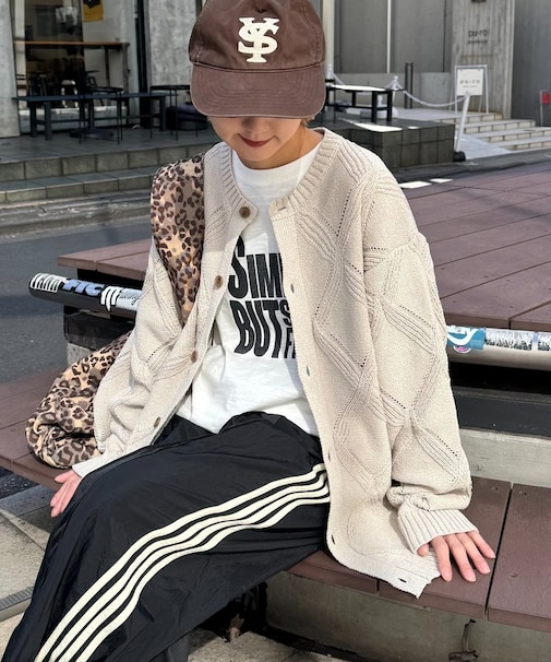 【UNISEX】ダイヤメッシュクルーネックカーディガン