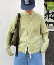 【UNISEX】ダイヤメッシュクルーネックカーディガン