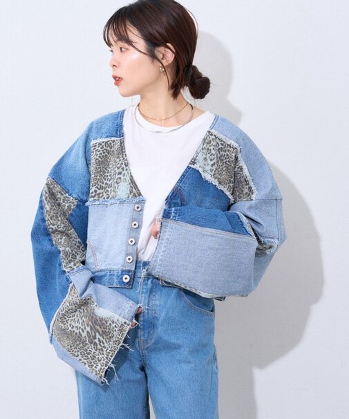 【etsinta/エシンタ】デニム切り替えショートジャケット