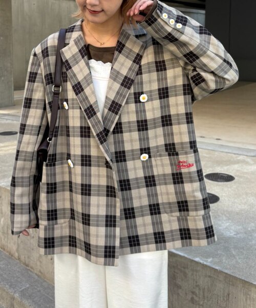 【HELLO.SANFRANCISCO】フラワー釦チェックオーバージャケット HELLO.SANFRANCISCO】フラワー釦チェックオーバージャケット｜チャオ