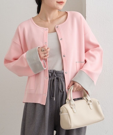 【何役もこなす多機能付き】袖配色ニットスナップカーデ
