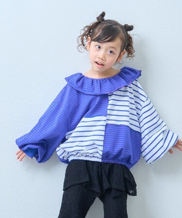 【KIDS】リメイク風フリルボーダートップス