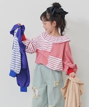 【KIDS】リメイク風フリルボーダートップス