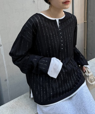 【2WAY】針抜きシアーホックヘンリートップス