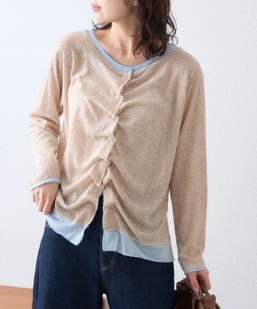 フロントタックレイヤードライクメランジリブカーデ