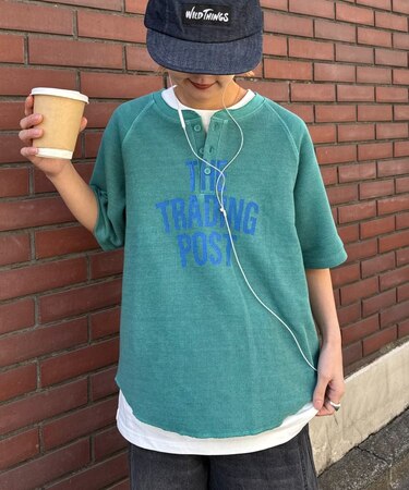 【UNISEX】ピグメント加工ラグランワッフルヘンリーTEE