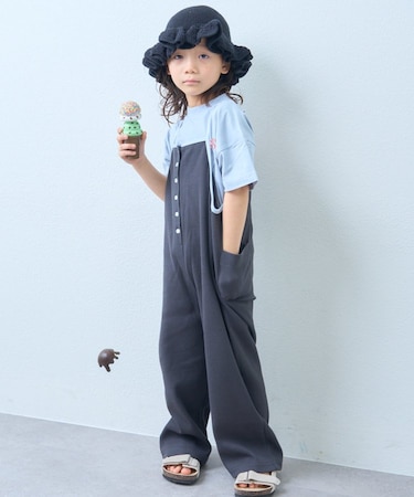 【KIDS】配色ワッフルキャミサロペット