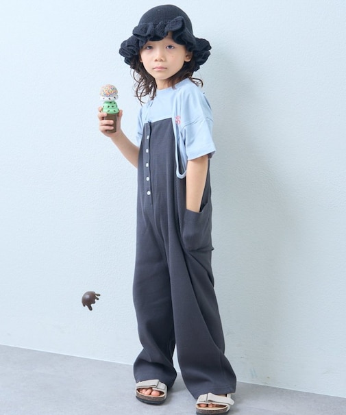 【KIDS】配色ワッフルキャミサロペット