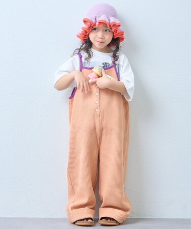 【KIDS】配色ワッフルキャミサロペット