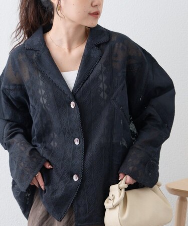 【india】レースリメイク風シャツジャケット
