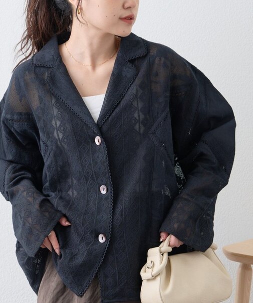 【india】レースリメイク風シャツジャケット