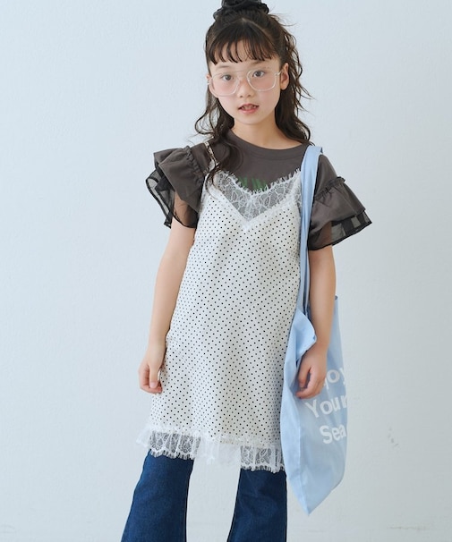【KIDS】ランジェリーレースドットキャミチュニック