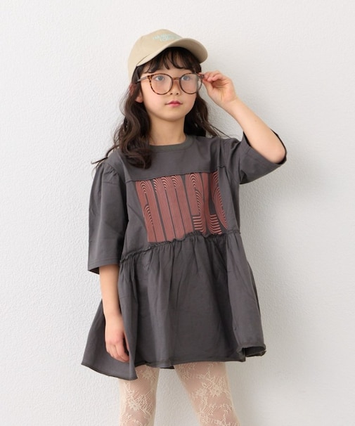 【KIDS】厚盛ロゴ5分袖チュニックワンピ