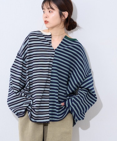 【etsinta】マルチボーダーリメイクtee