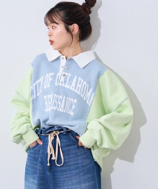 【etsinta】リメイク切り替えスウェットポロ