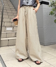 【UNISEX】【プラスサイズあり】ストライプシアサッカーイージーパンツ