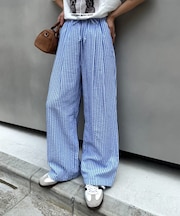 【UNISEX】【プラスサイズあり】ストライプシアサッカーイージーパンツ
