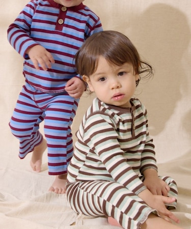 【BABY】【Qinn】ボーダーワッフルヘンリートップス：80～100cm