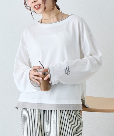 【新色登場/夏も快適】フェイクレイヤードシアースラブ刺繍オーバーTee