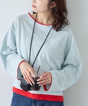 【接触冷感/ドット柄あり】フェイクレイヤードシアースラブ刺繍オーバーTee