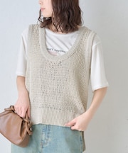 深Uスパンコールラメニットベスト