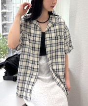 【ユニセックス】パナマクロス半袖チェックシャツ