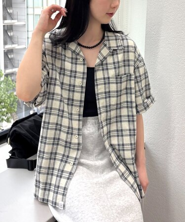【ユニセックス】パナマクロス半袖チェックシャツ