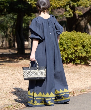 【Aguni】綿麻裾刺繍サロペット