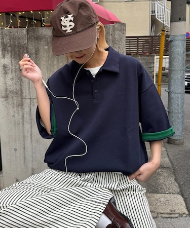 冷感プリントワッフルポロシャツ