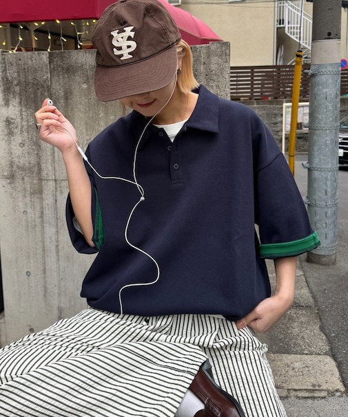 冷感プリントワッフルポロシャツ