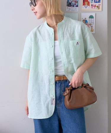 【GEVACO】綿麻バンドカラーシャツ