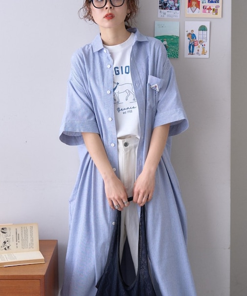 【GEVACO】綿麻半袖シャツワンピース