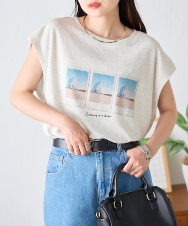 【夏も快適/ドライタッチ】アソートフォトプリントフレンチスリーブTee