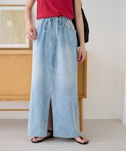 ポケットレースIライン柔らかデニムスカート