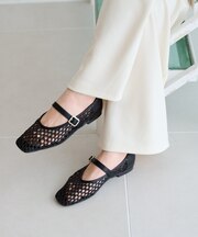:【S～XL展開】メッシュ編みジュートスクエアパンプス