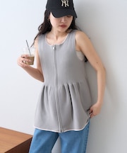 スポンディッシュWZIPペプラム配色ニットベスト
