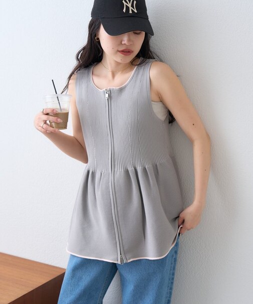 スポンディッシュWZIPペプラム配色ニットベスト