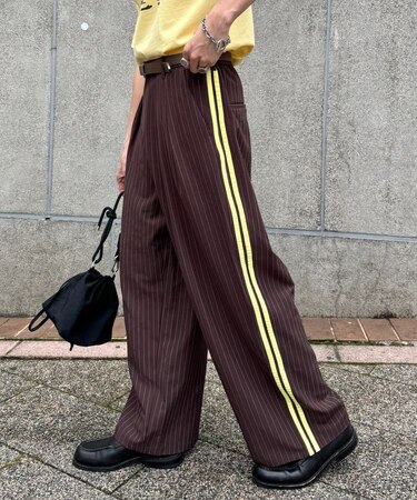 【UNISEX】タックボリュームワイドスラックスパンツ/サイドラインスラックス