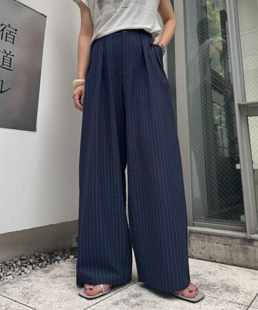 【UNISEX】タックボリュームワイドスラックスパンツ/サイドラインスラックス
