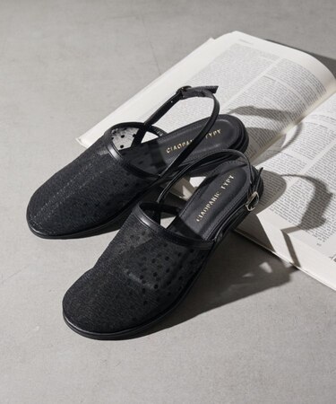 :【S~XLサイズ展開!】ドット柄シアーメッシュフラットサンダル