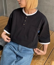 【UNISEX】【汗シミ防止】レイヤードライクヘンリーTEE