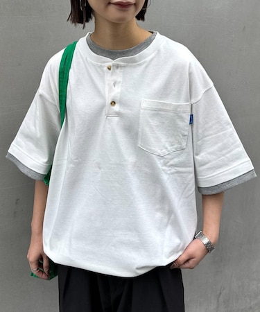 【UNISEX】【汗シミ防止】レイヤードライクヘンリーTEE