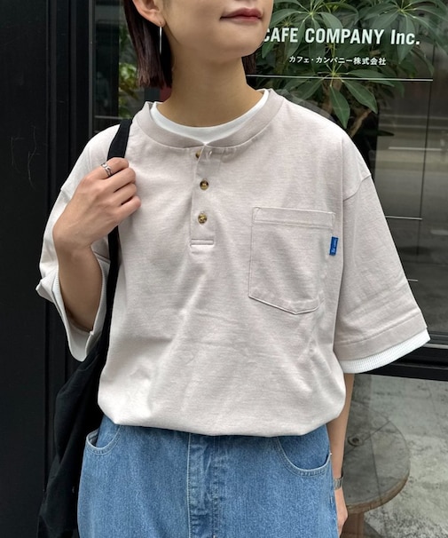 【UNISEX】【汗シミ防止】レイヤードライクヘンリーTEE