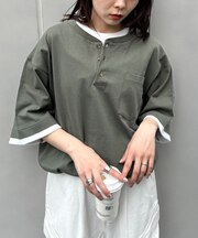 【UNISEX】【汗シミ防止】レイヤードライクヘンリーTEE