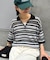 【UNISEX】透かし編みメッシュボーダーハーフジップサマーニットポロ