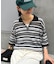 【UNISEX】透かし編みメッシュボーダーハーフジップサマーニットポロ
