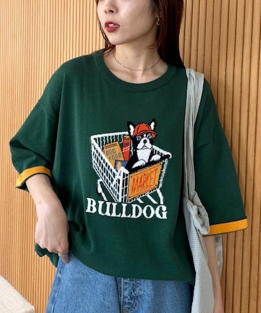 【UNISEX】アニマル柄サマーニット袖切替し配色TEE