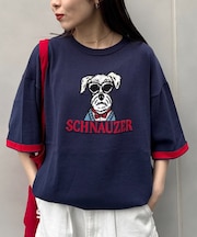 【UNISEX】アニマル柄サマーニット袖切替し配色TEE