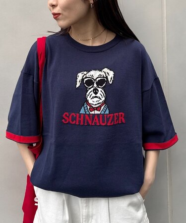 【UNISEX】アニマル柄サマーニット袖切替し配色TEE