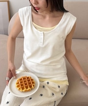 配色レイヤードヘンリーネックリブタンク